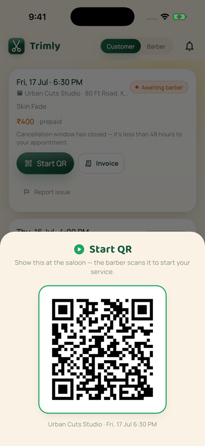 QR check-in at the saloon